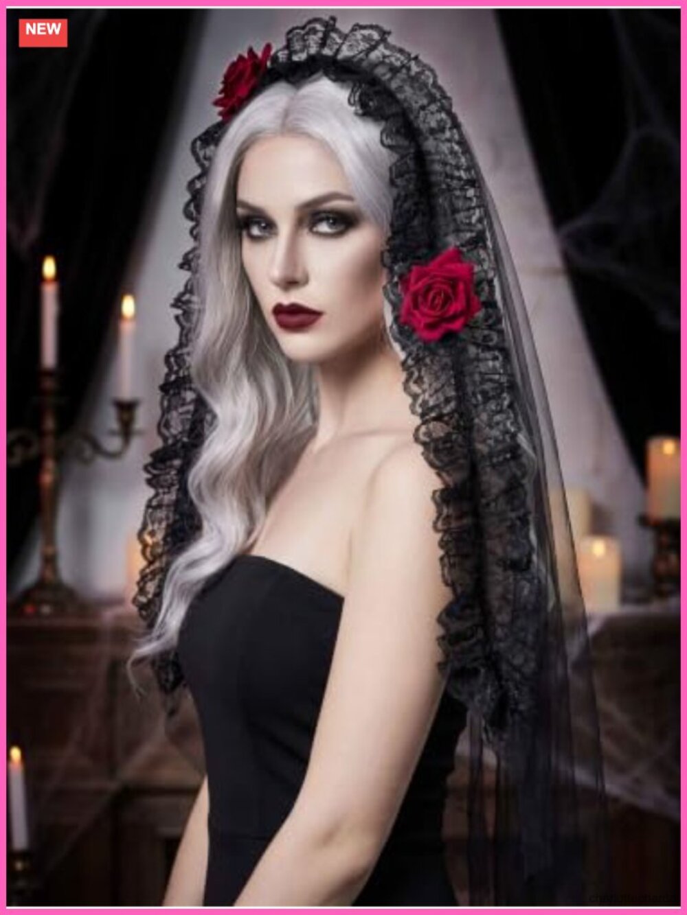 Lace Gothic Veil with Comb Tulle Halloween Costume Headwear